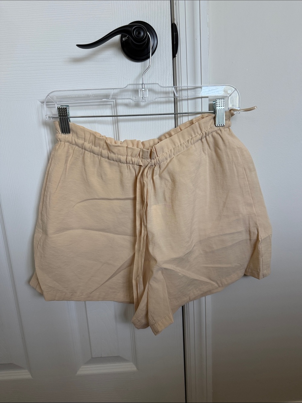 Zara Light Beige High-Waist Drawstring Shorts